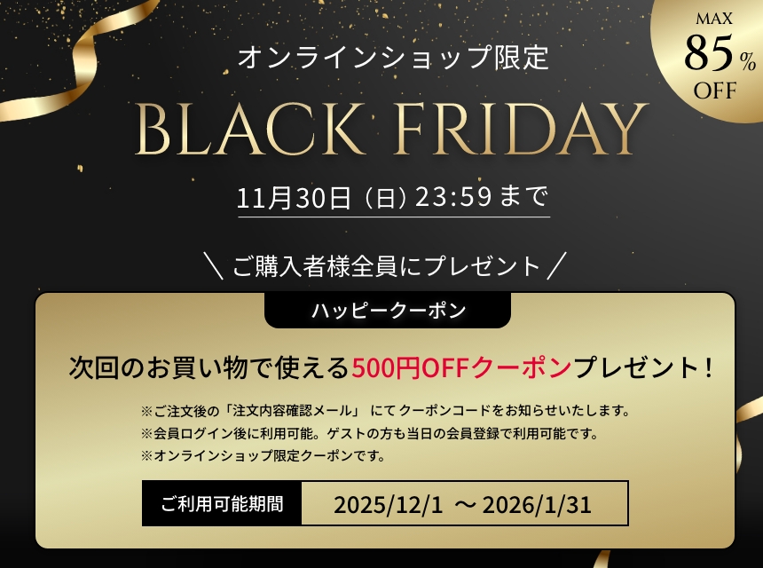 MAX85％OFF】BLACK FRIDAY SALE！11/30(日)まで